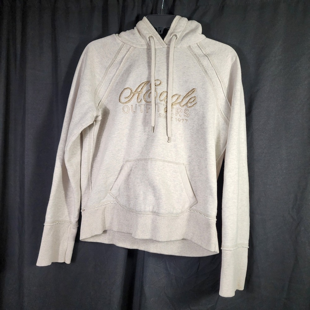 American Eagleβ Outfitters Womens Grey Embroidered Logo Hoodie Sweatshirt L